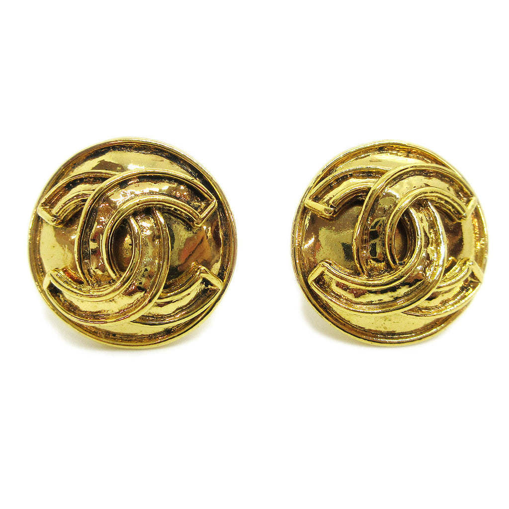 Chanel Vintage Cc Round Clip-On Earrings Metal Gold Gold_Plated Earrings Jewelry
