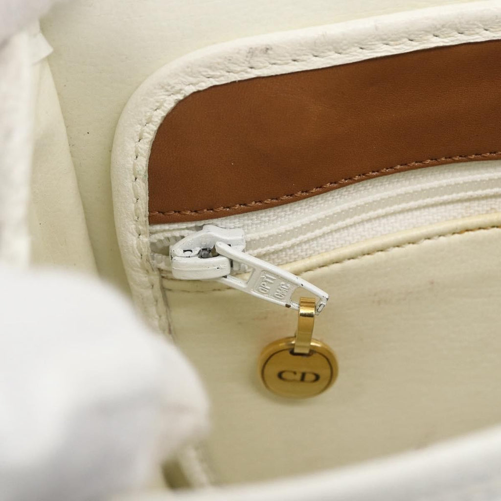 Christian Dior Vintage Shoulder Bag Leather White Leather Shoulder Bag Bag (Pre-Owned)