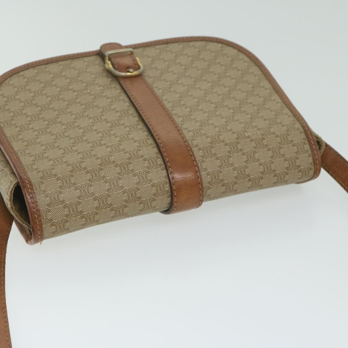 Celine Vintage Macadam Shoulder Bag Canvas And Leather Beige Canvas Shoulder Bag Bag