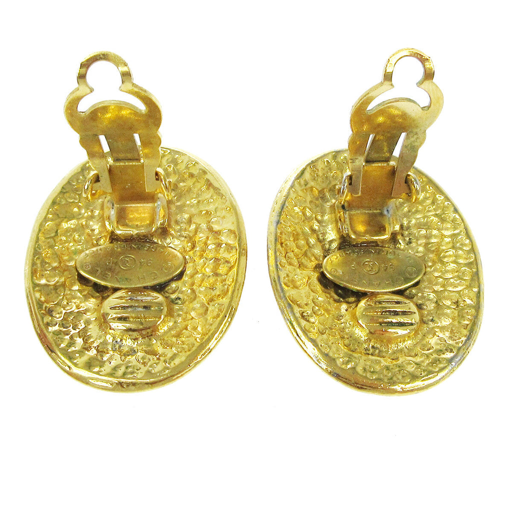 Chanel Vintage Cc Button Ovales Clip-On Earrings Gold-Plated Gold Gold_Plated Earrings Jewelry