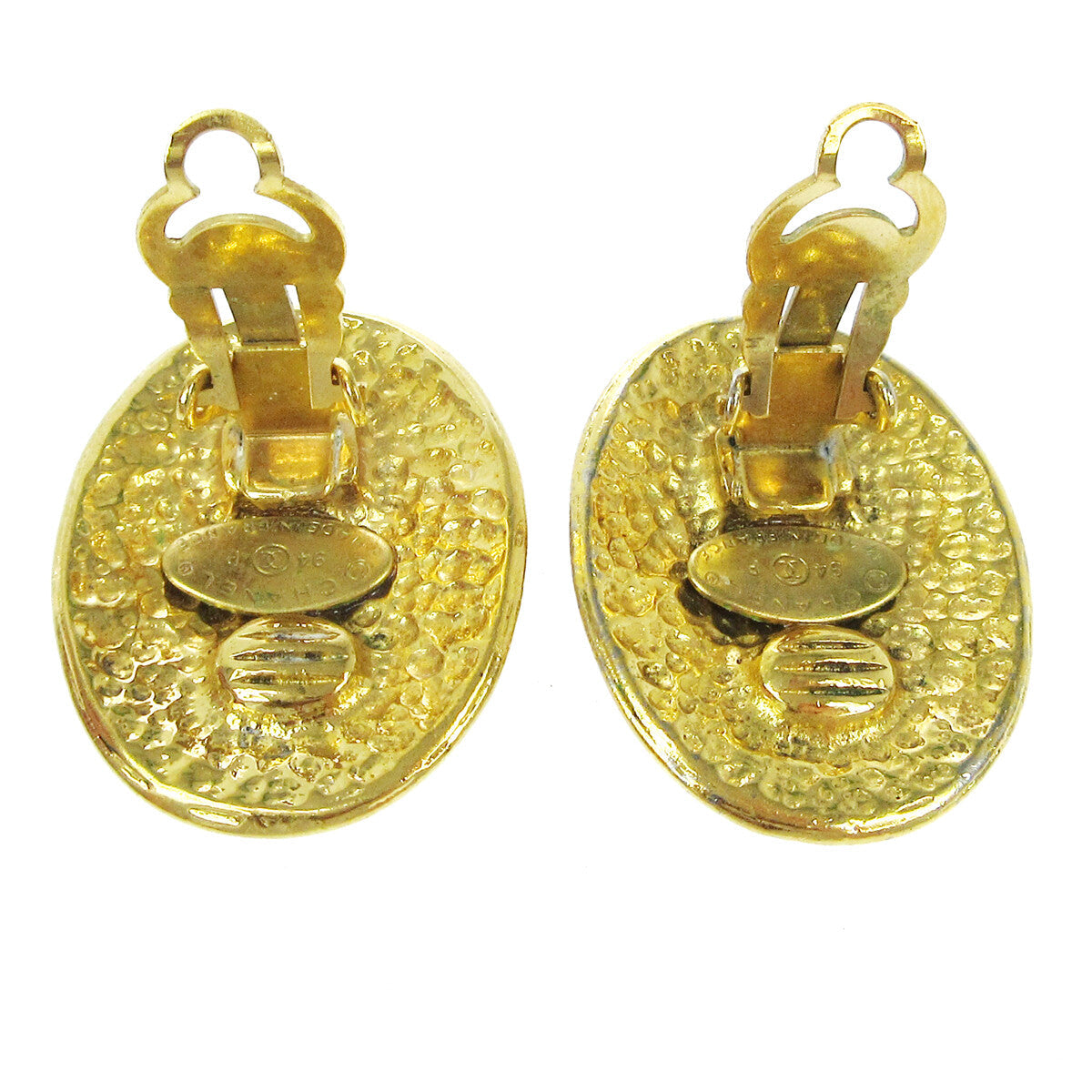 Chanel Vintage Cc Button Ovales Clip-On Earrings Gold-Plated Gold Gold_Plated Earrings Jewelry