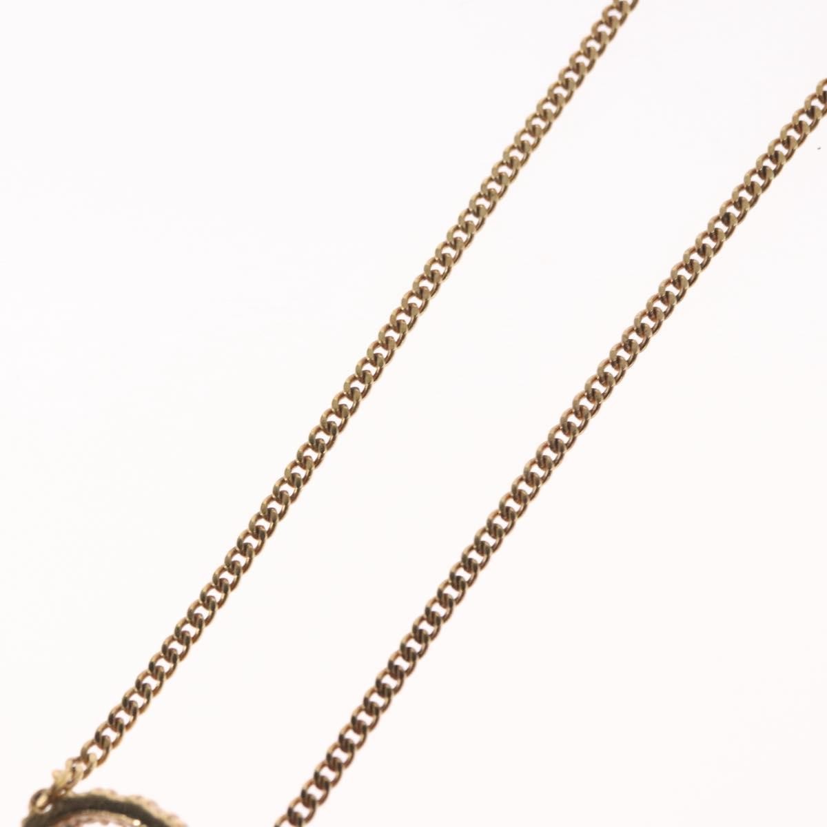 Christian Dior Vintage Logo Round Pendant Necklace Metal And Crystals Gold Metal Necklace Jewelry (Pre-Owned)