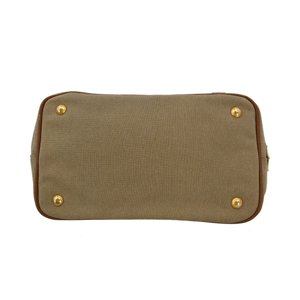 Prada Logo Convertible Tote Canvas With Leather Beige Canvas Tote Bag Bag