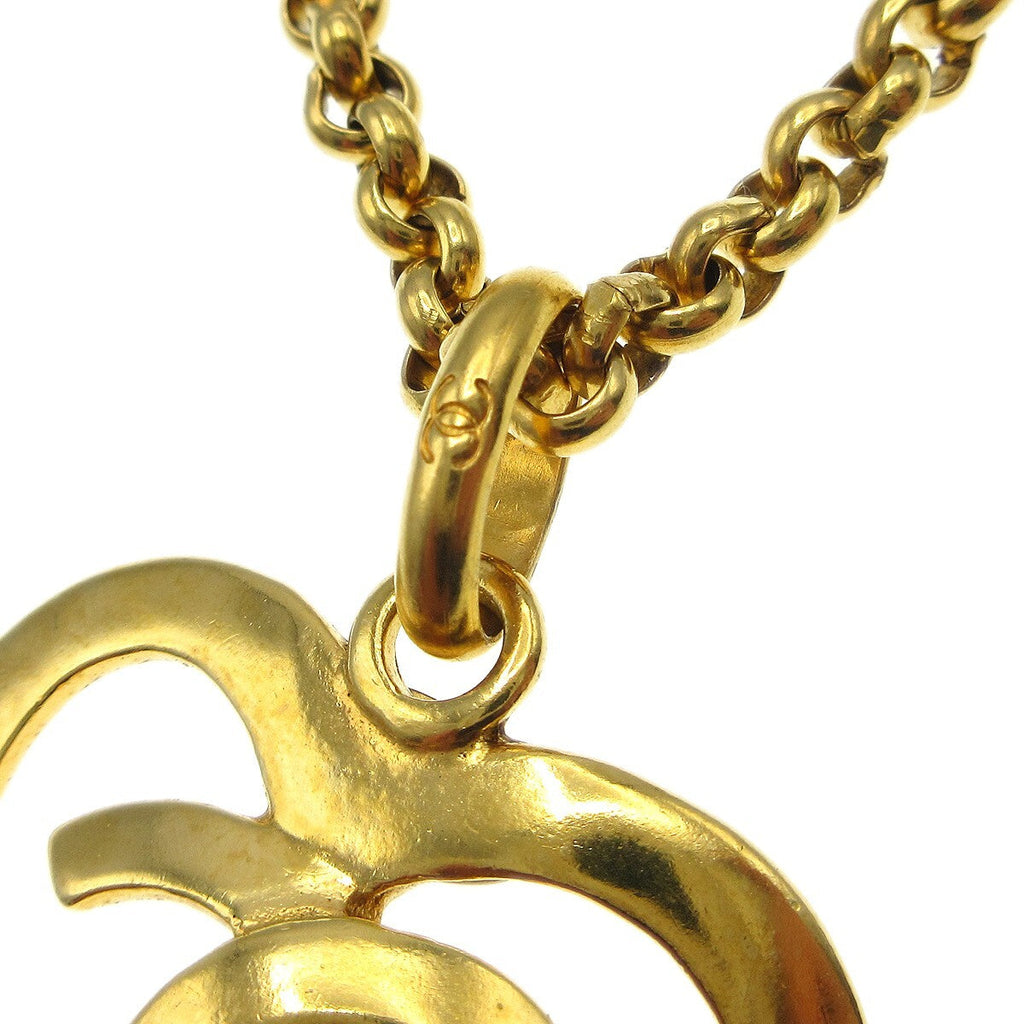 Chanel Cc Heart Pendant Necklace Metal Gold Gold_Plated Necklace Jewelry