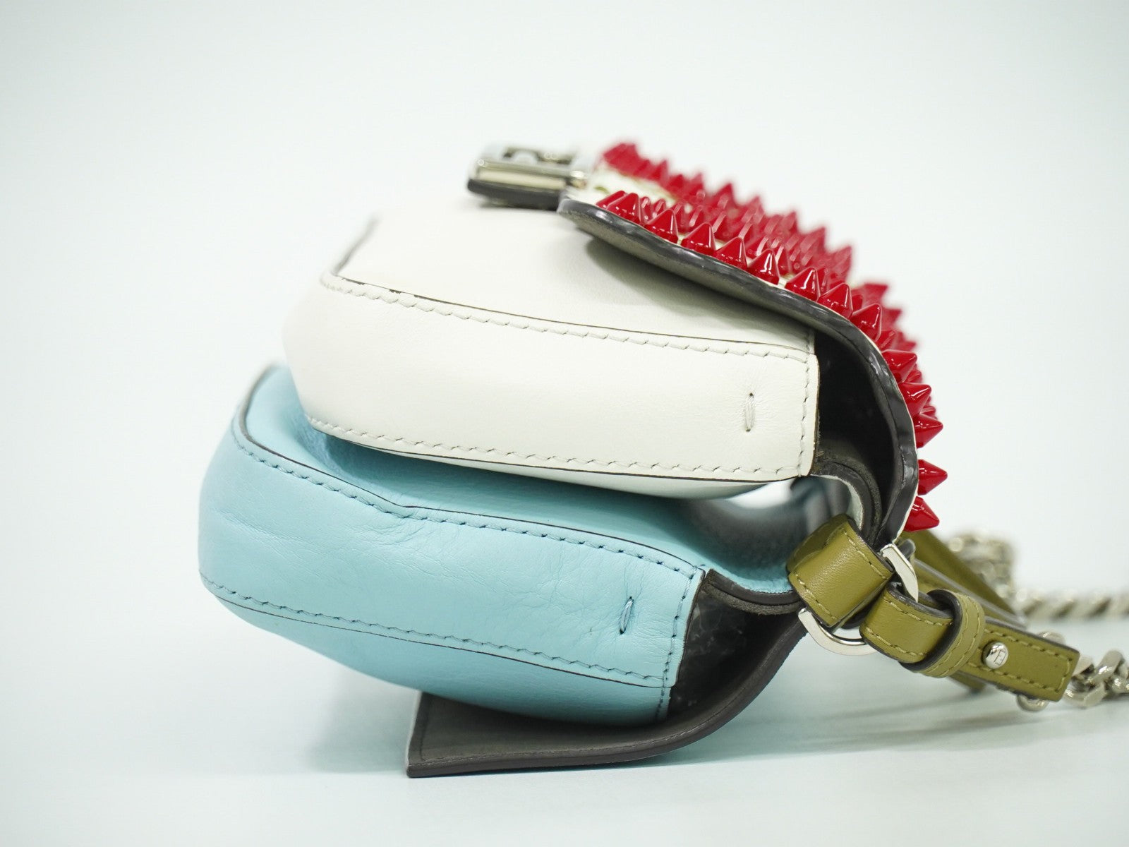 Fendi Double Baguette Embroidered Studded Leather White Leather Shoulder Bag Bag