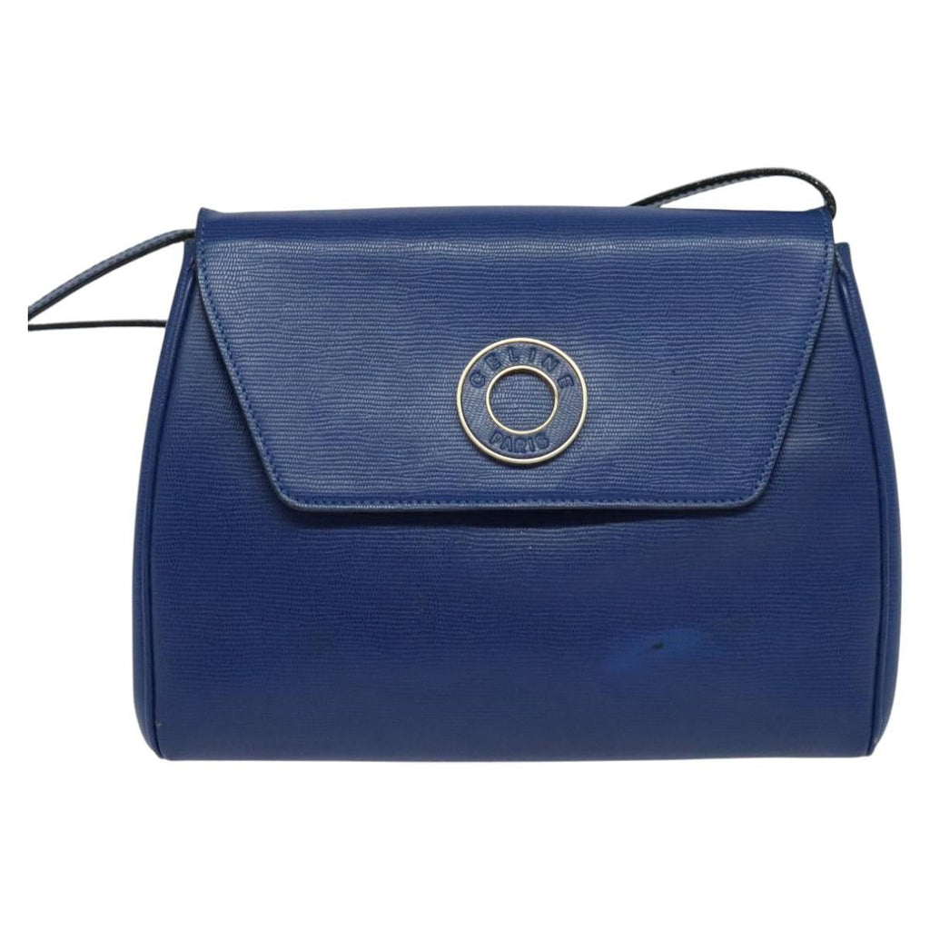 Celine Vintage Circle Logo Crossbody Bag Leather Blue Leather Shoulder Bag Bag