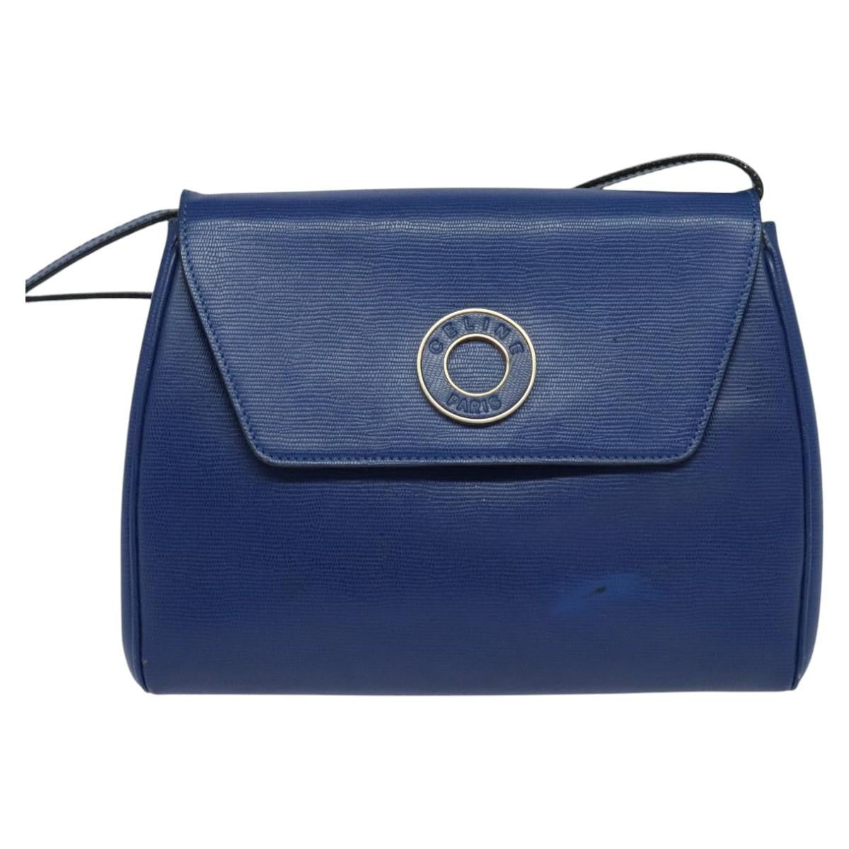 Celine Vintage Circle Logo Crossbody Bag Leather Blue Leather Shoulder Bag Bag