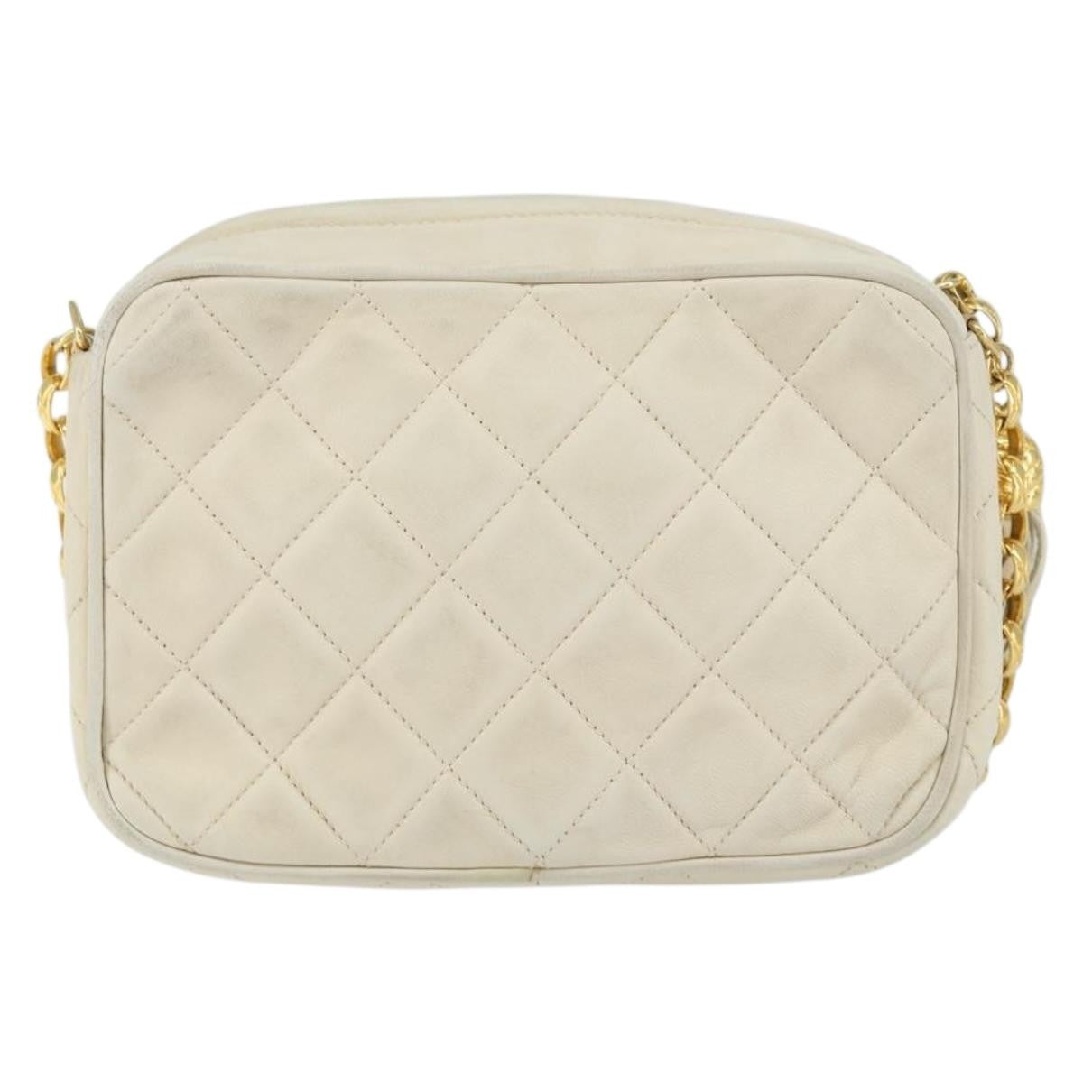 Chanel Vintage Front Pocket Camera Bag Quilted Lambskin Beige Leather Shoulder Bag Bag
