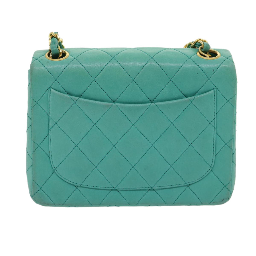 Chanel Square Classic Single Flap Bag Quilted Lambskin Blue Leather Handbag