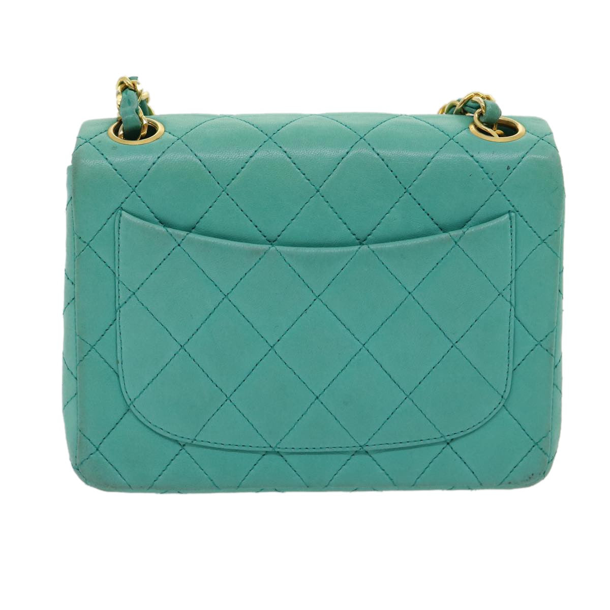 Chanel Square Classic Single Flap Bag Quilted Lambskin Blue Leather Handbag