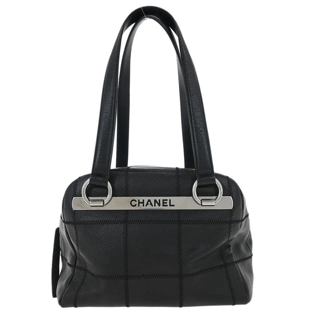 Chanel Square Stitch Bowler Bag Quilted Caviar Black Leather Shoulder Bag Bag