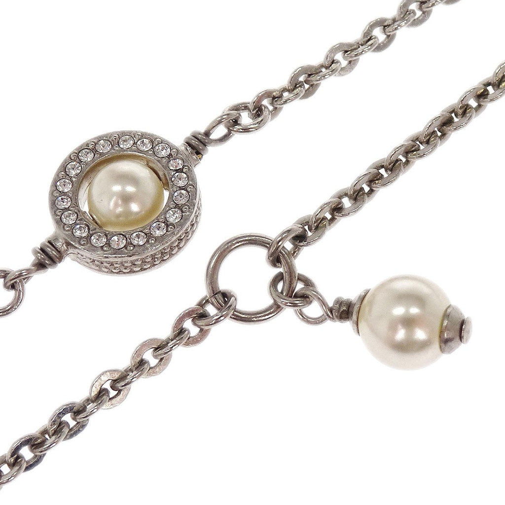 Chanel Cc Chain Necklace Metal With Faux Pearls Silver Mesh Necklace Jewelry
