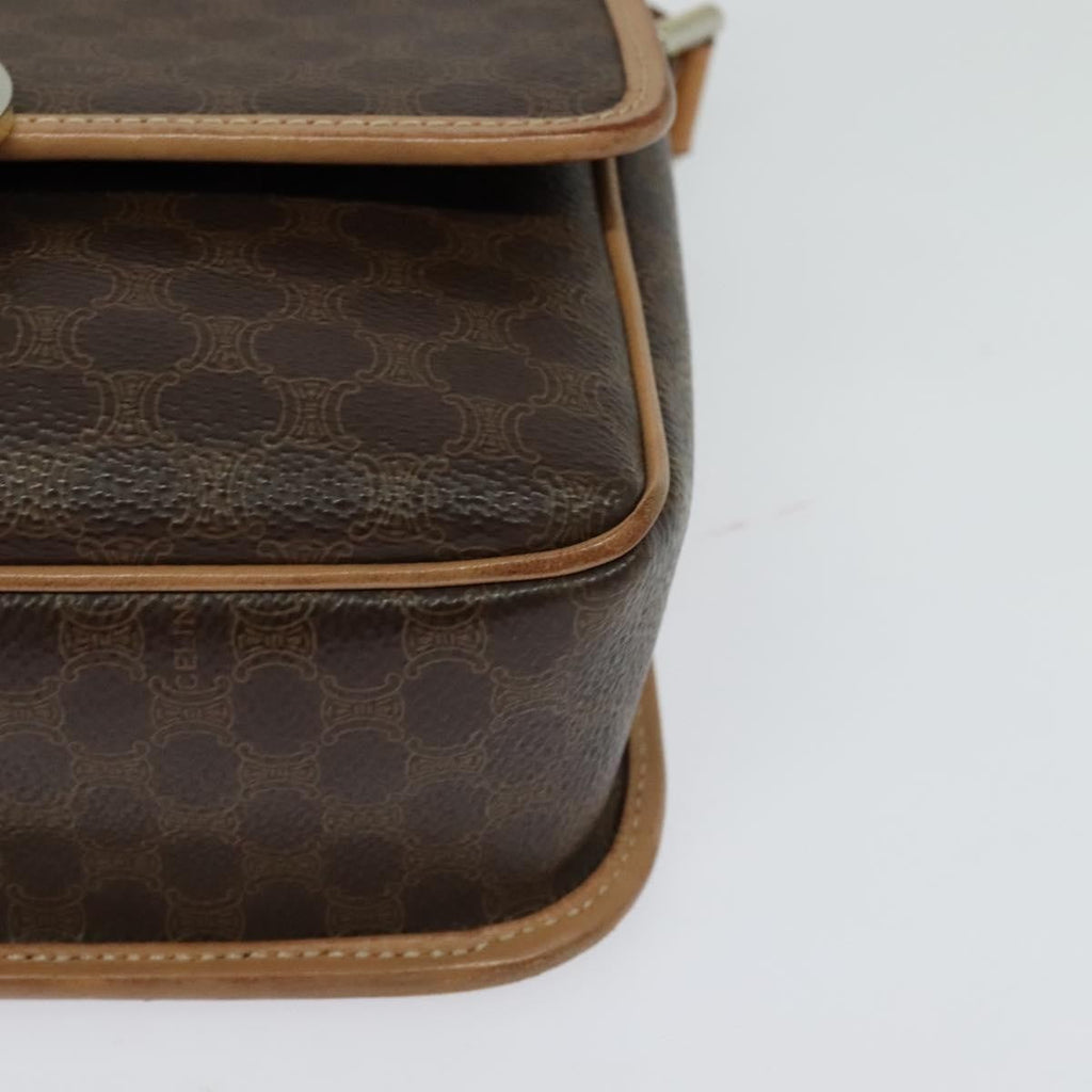 Celine Vintage Macadam Circle Logo Shoulder Bag Canvas And Leather Brown Pvc,Canvas Shoulder Bag Bag