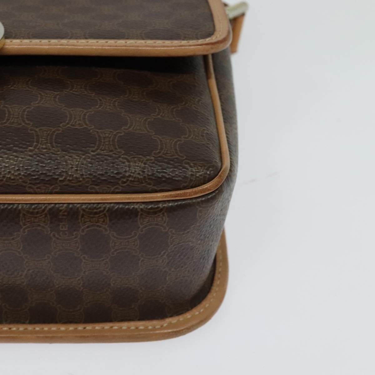 Celine Vintage Macadam Circle Logo Shoulder Bag Canvas And Leather Brown Pvc,Canvas Shoulder Bag Bag