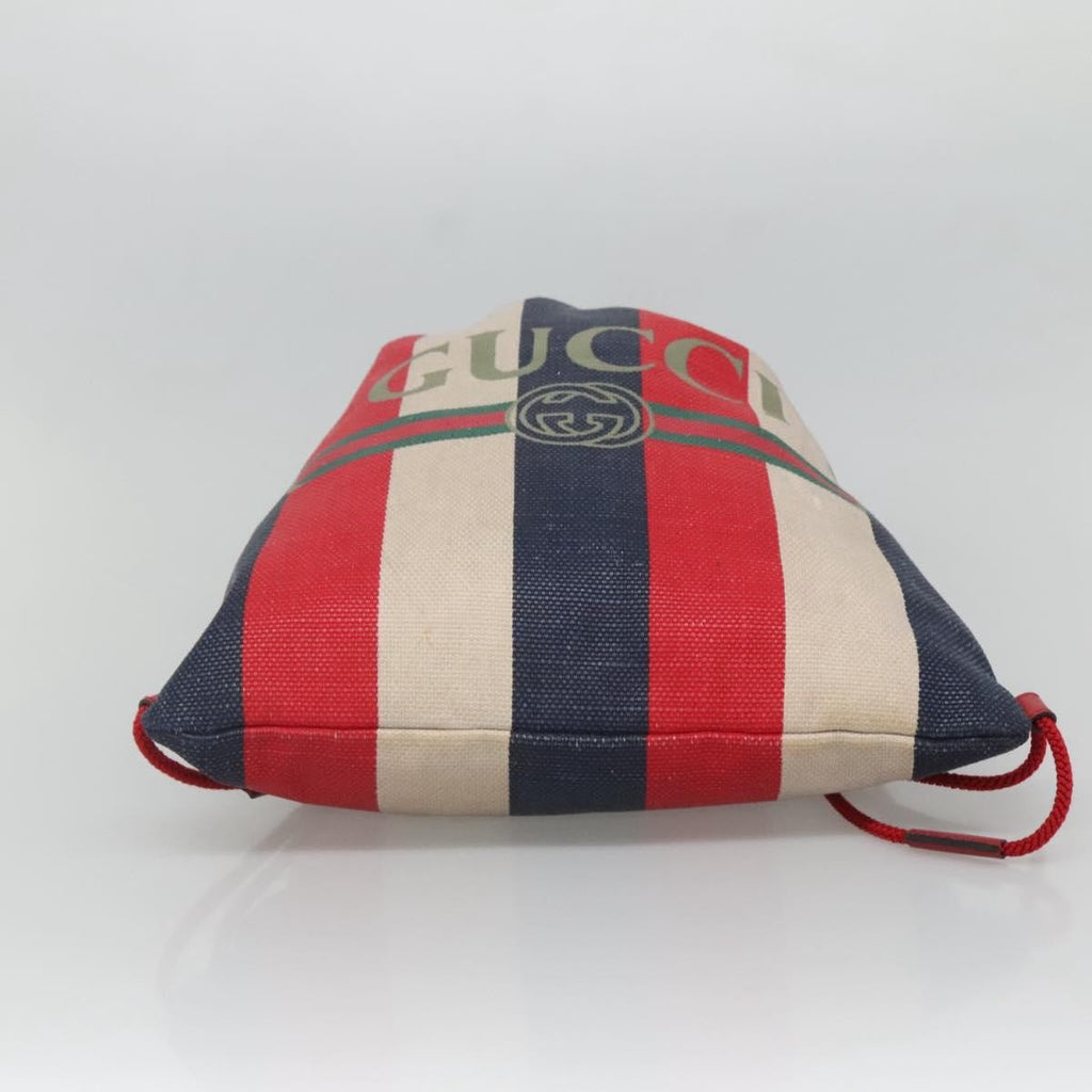 Gucci Logo Drawstring Backpack Striped Canvas Multicolour Canvas Backpack Bag (Pre-Owned)