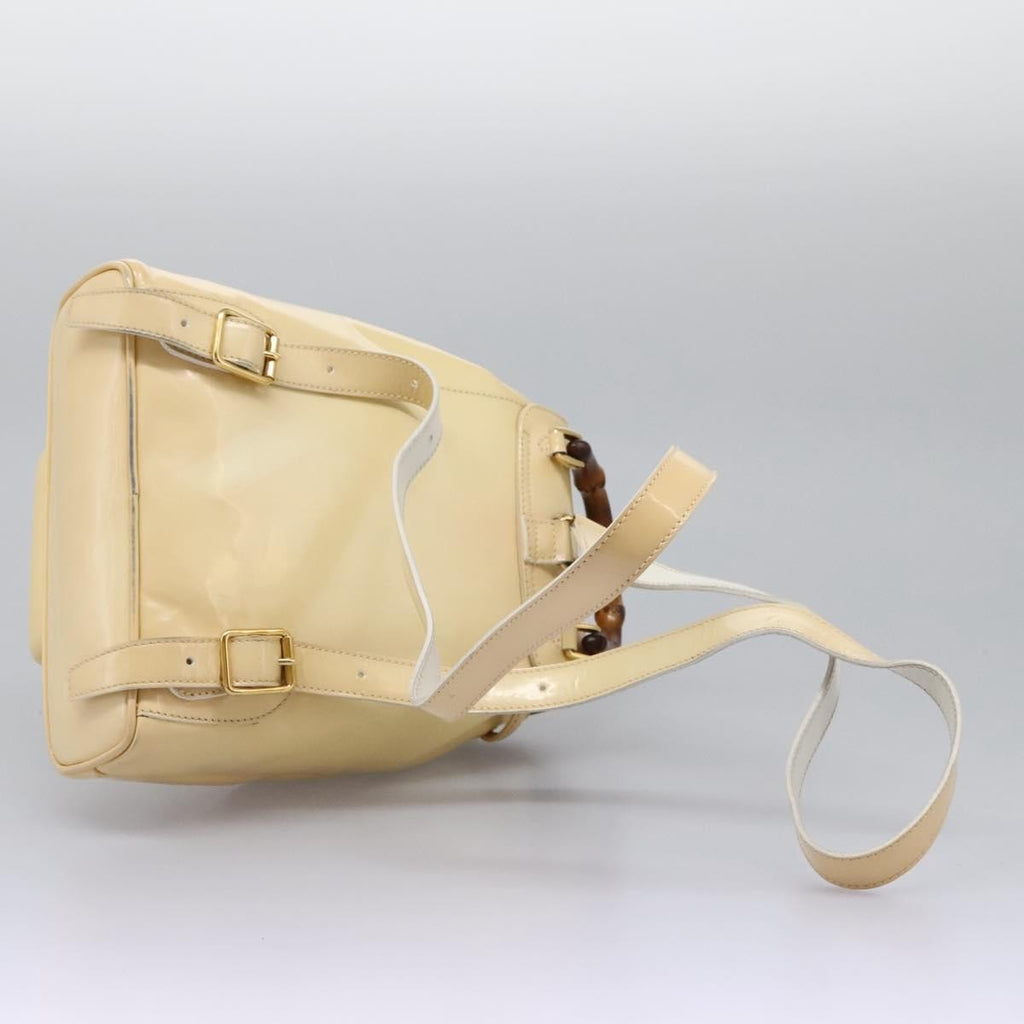 Gucci Vintage Bamboo Backpack Patent Beige Patent_Leather Backpack Bag (Pre-Owned)