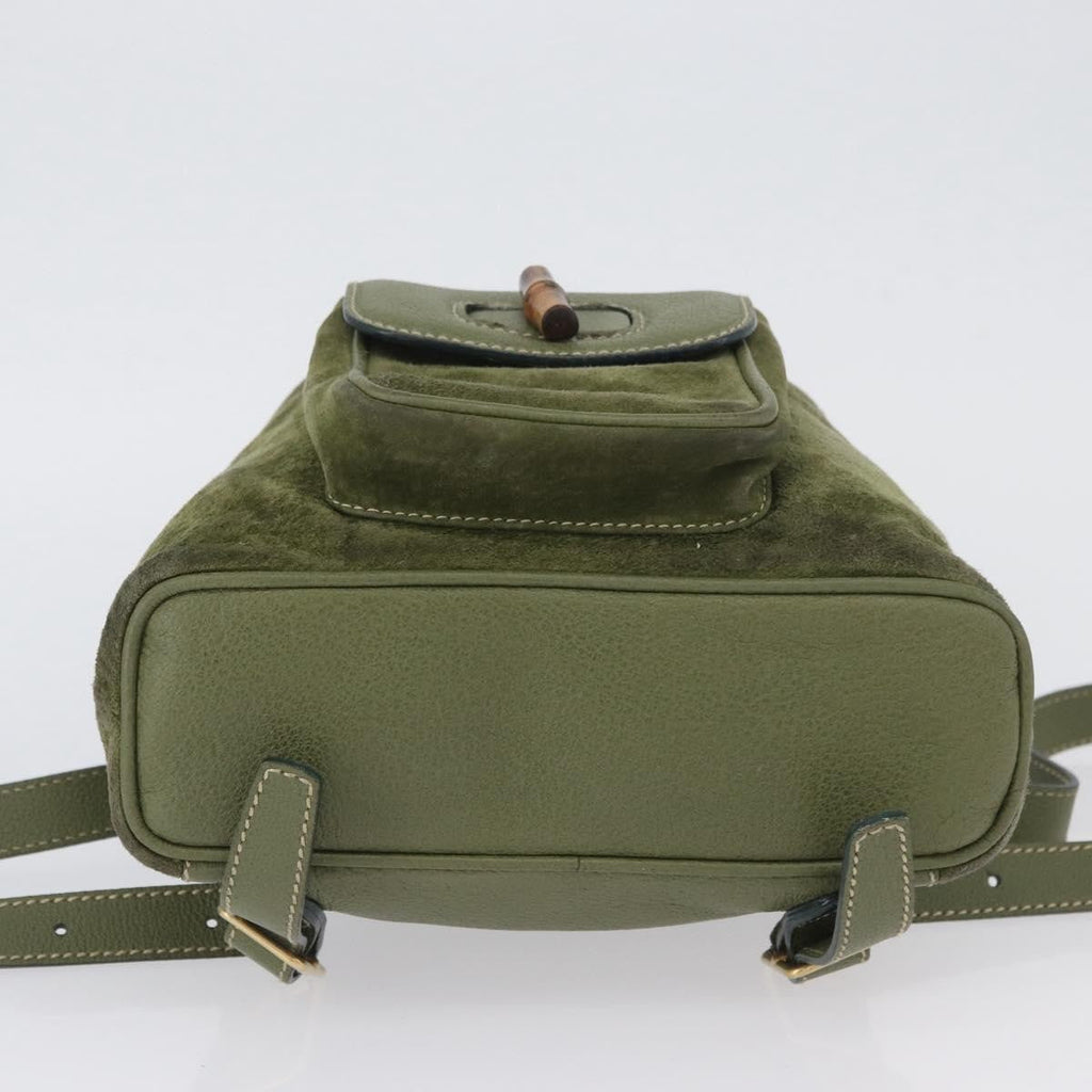Gucci Gucci Bamboo Backpack Daim Khaki Leather Backpack Bag (Pre-Owned)