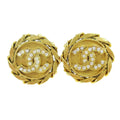 Chanel Cc Button Clip-On Earrings Metal With Faux Pearl Gold Gold_Plated Earrings Jewelry