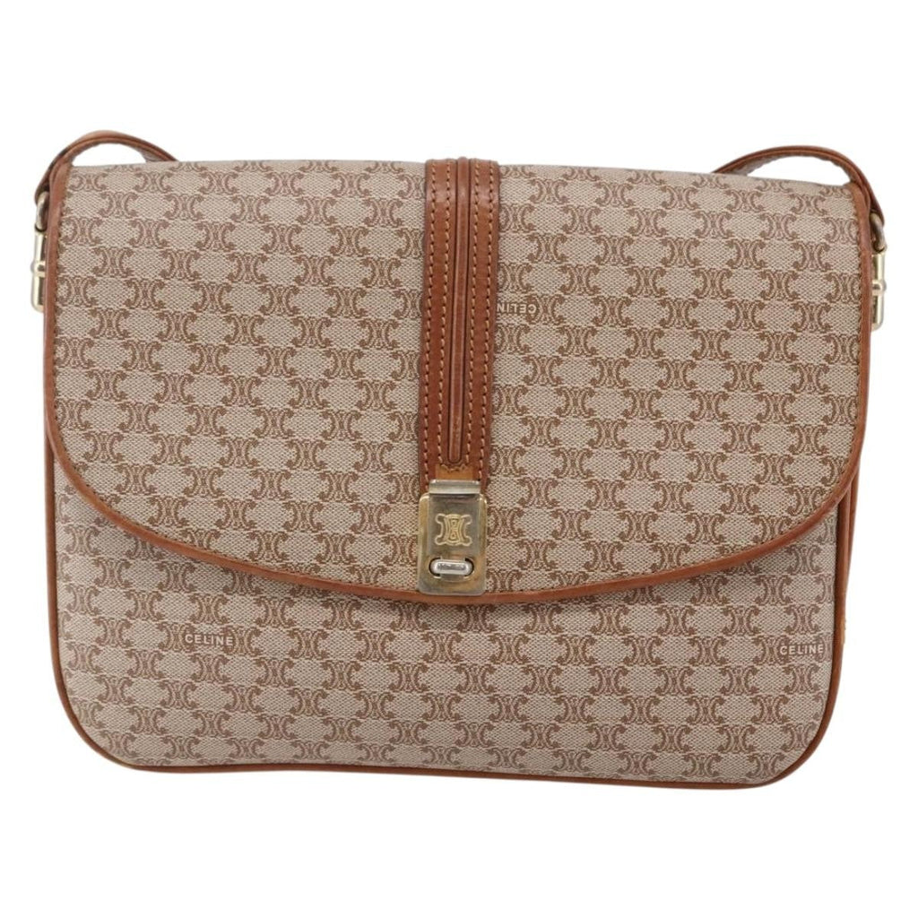 Celine Vintage Macadam Shoulder Bag Canvas And Leather Beige Canvas Shoulder Bag Bag
