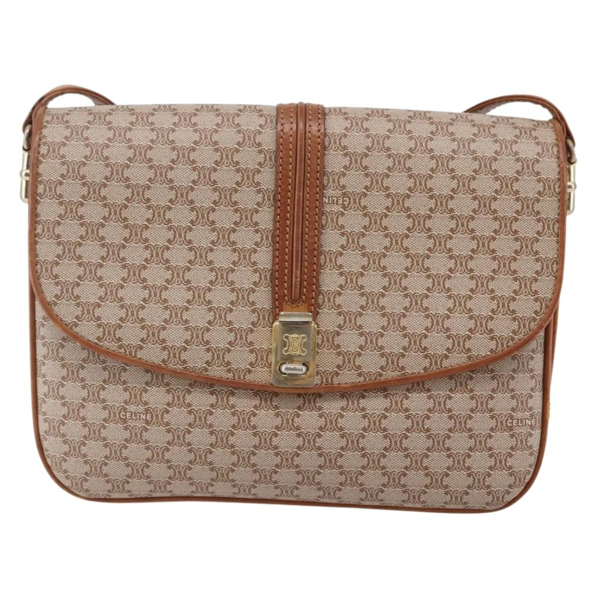 Celine Vintage Macadam Shoulder Bag Canvas And Leather Beige Canvas Shoulder Bag Bag