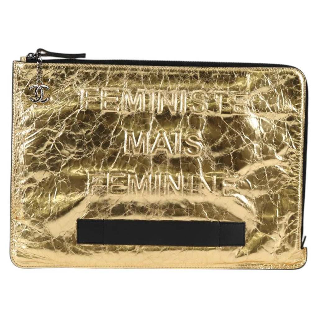 Chanel Feminine Pouch Crinkled Leather Gold Leather Clutche & Pouche Bag