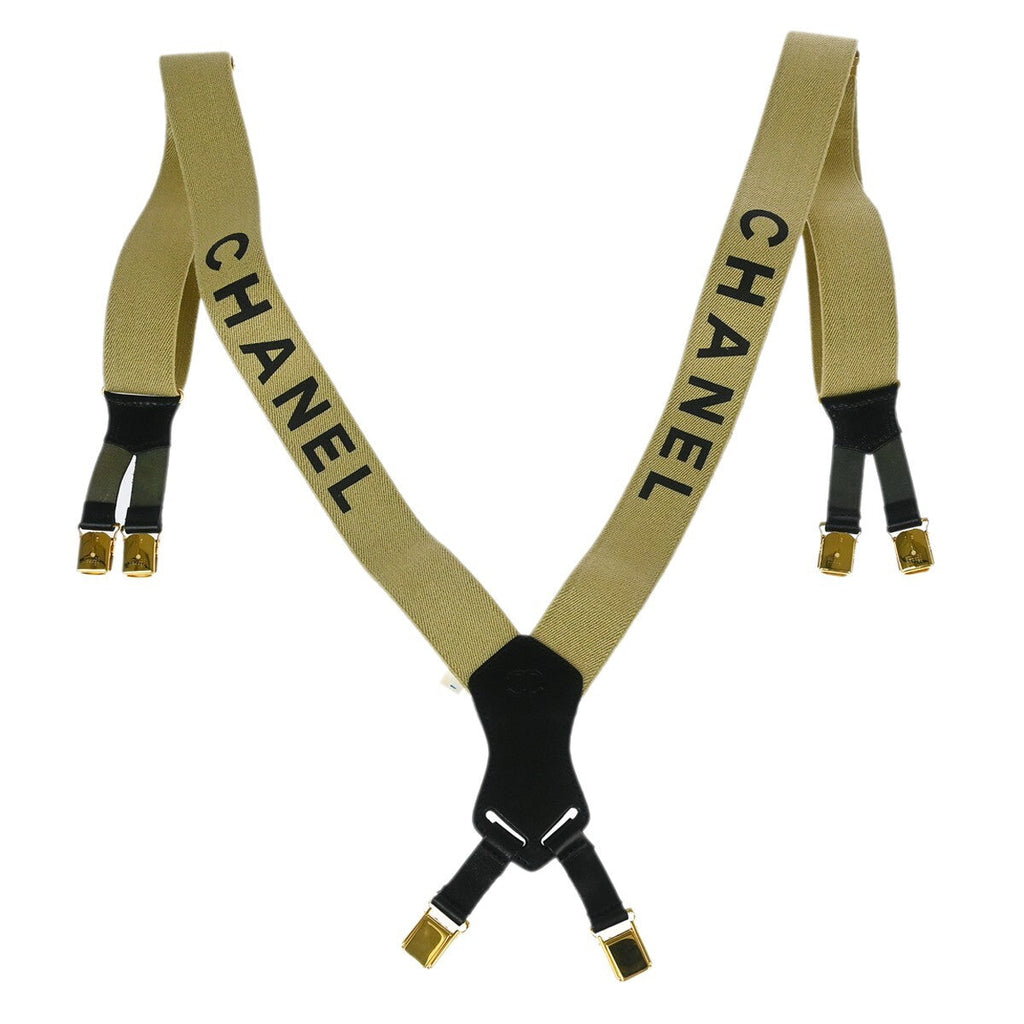 Chanel Logo Suspenders Canvas Beige Canvas Belts Accessory