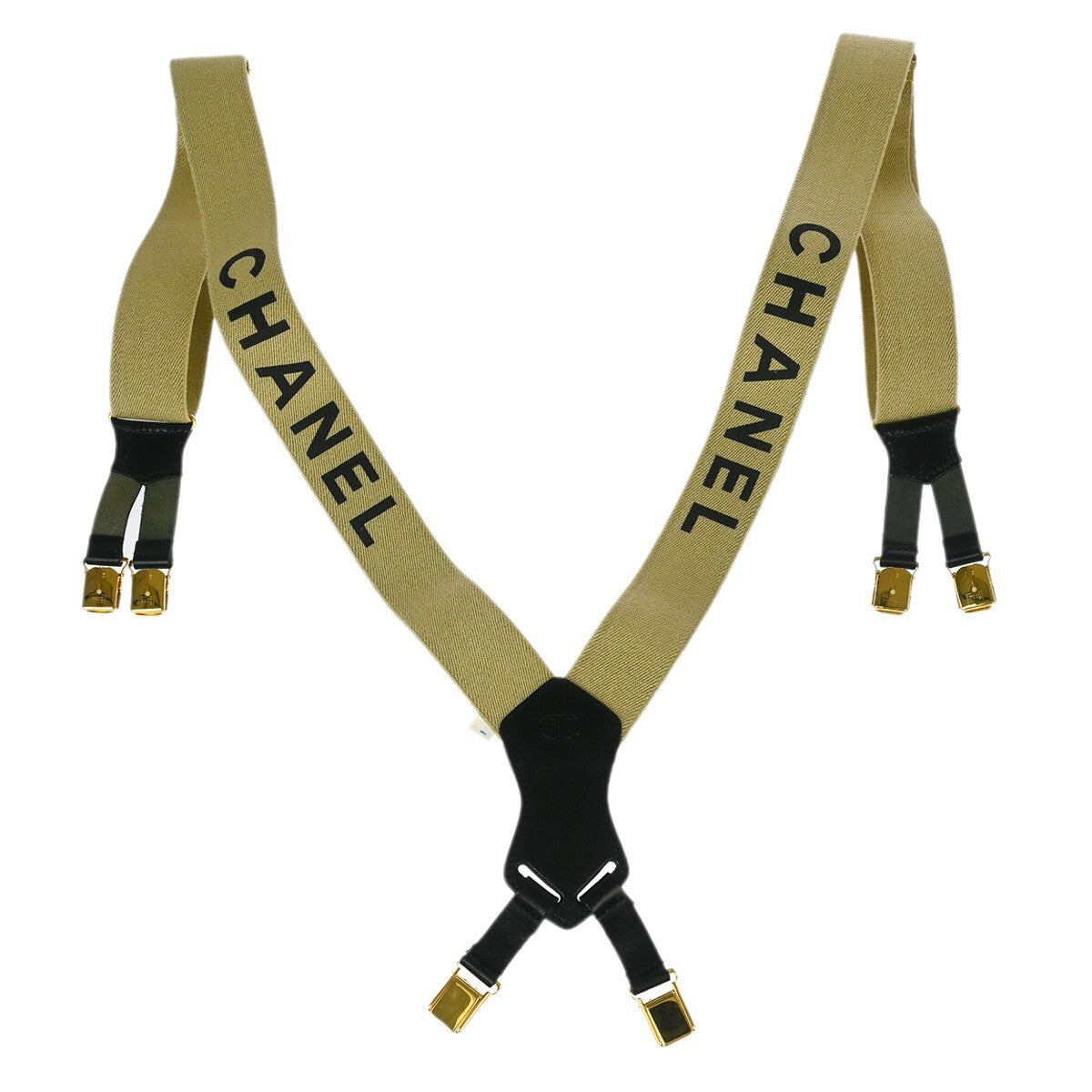 Chanel Logo Suspenders Canvas Beige Canvas Belts Accessory