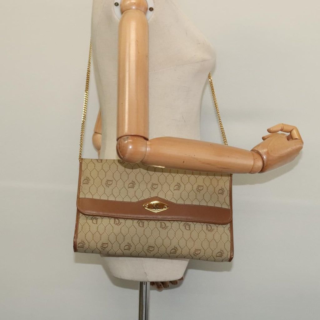 Christian Dior Vintage Honeycomb Chain Canvas Beige Canvas Bag (Pre-Owned)