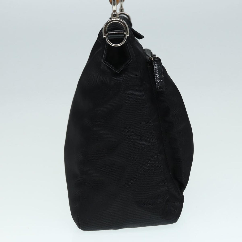 Gucci Vintage Bamboo Handle Bag Nylon Black Nylon Handbag (Pre-Owned)