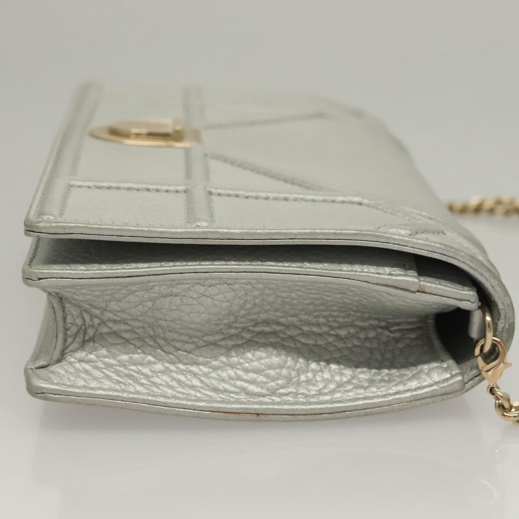 Christian Dior Diorama Wallet On Chain Leather Silver Leather Bag (Pre-Owned)