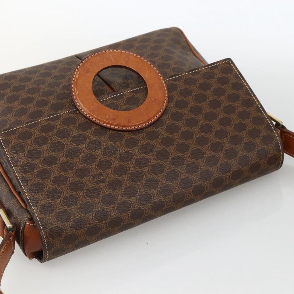 Celine Vintage Macadam Circle Logo Shoulder Bag Canvas And Leather Brown Canvas Shoulder Bag Bag