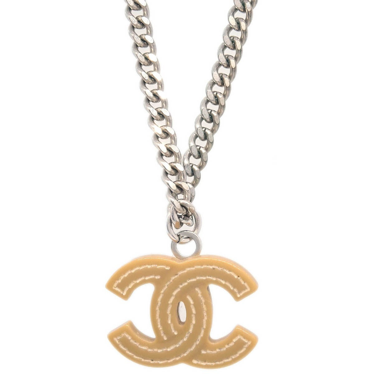 Chanel Vintage Cc Pendant Necklace Metal Silver Silver_Plated Necklace Jewelry