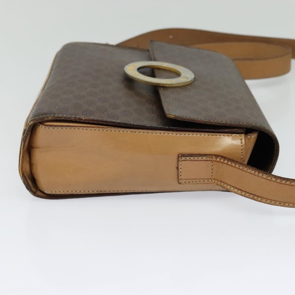 Celine Vintage Macadam Circle Logo Shoulder Bag Canvas And Leather Brown Canvas Shoulder Bag Bag