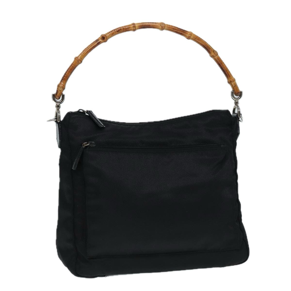 Gucci Vintage Bamboo Handle Bag Nylon Black Nylon Handbag (Pre-Owned)