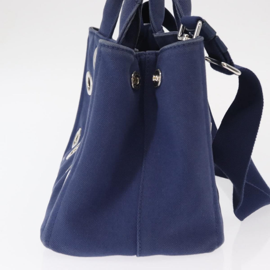 Prada Canapa Convertible Tote Grommet Embellished Canvas Blue Canvas Tote Bag Bag