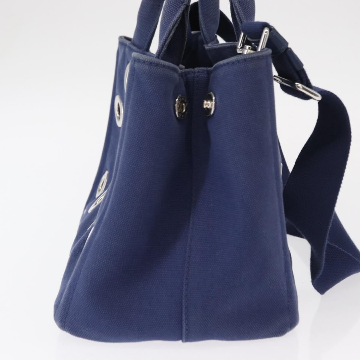 Prada Canapa Convertible Tote Grommet Embellished Canvas Blue Canvas Tote Bag Bag
