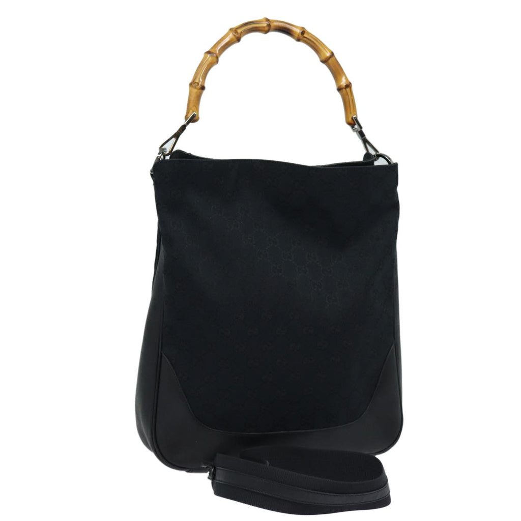 Gucci Bamboo Shoulder Bag Gg Canvas Black Canvas Shoulder Bag Bag (Pre-Owned)
