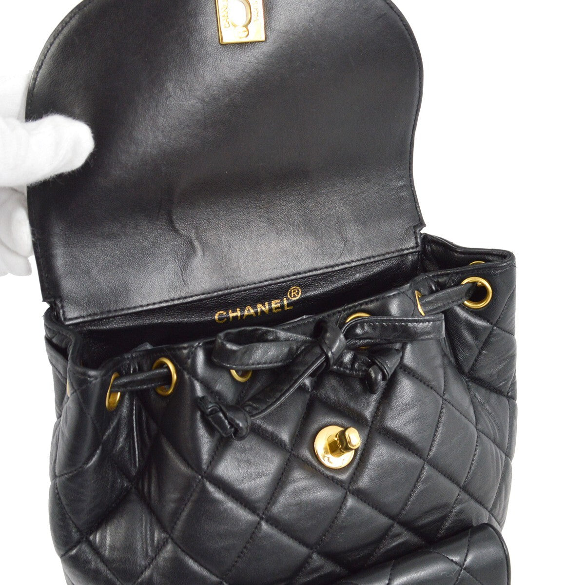 Chanel Duma Drawstring Backpack Quilted Leather Black Leather Backpack Bag