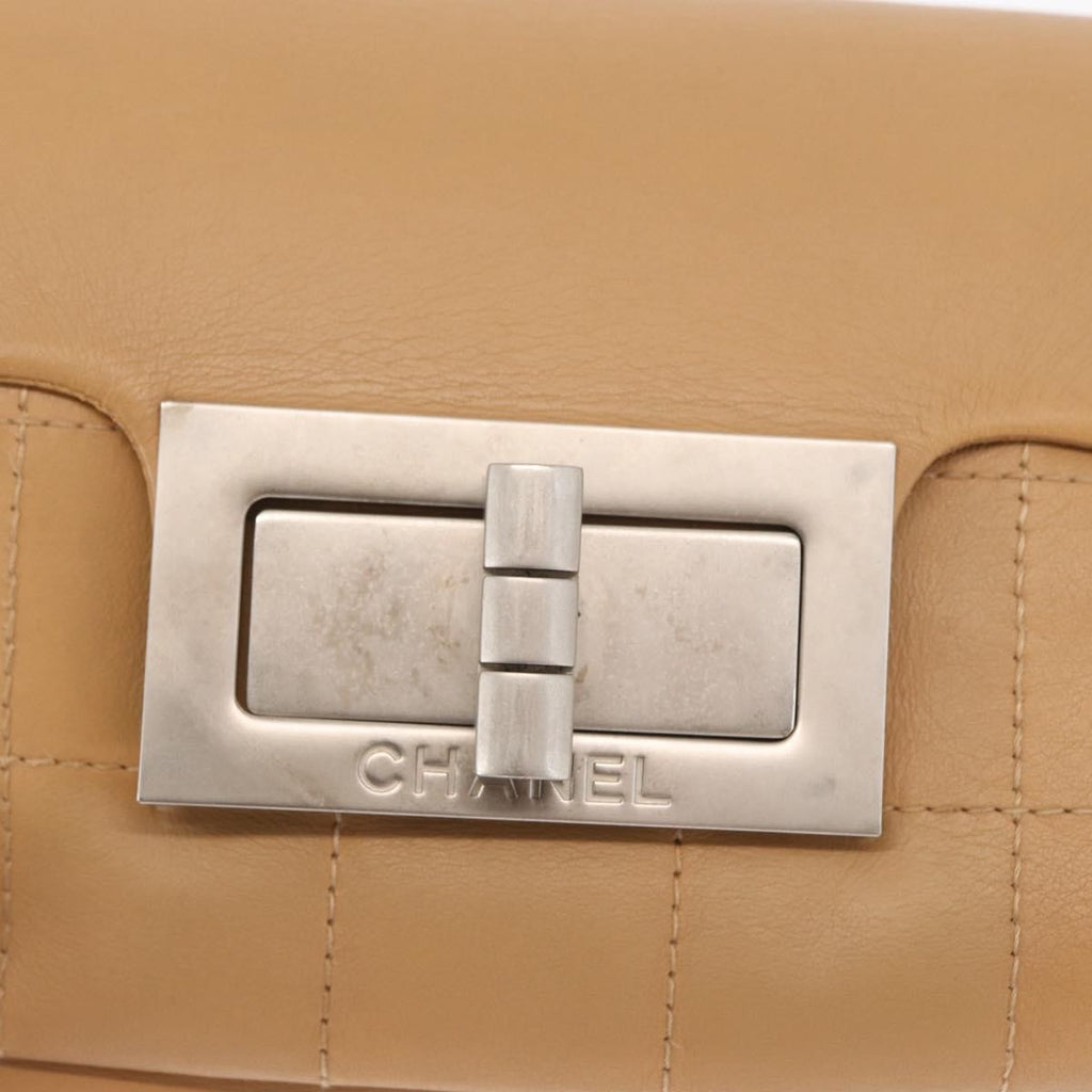 Chanel Giant Mademoiselle Lock Shoulder Bag Quilted Leather Beige Leather Shoulder Bag Bag