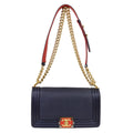 Chanel Boy Flap Bag Cube Embossed Lambskin Navy Leather Shoulder Bag Bag