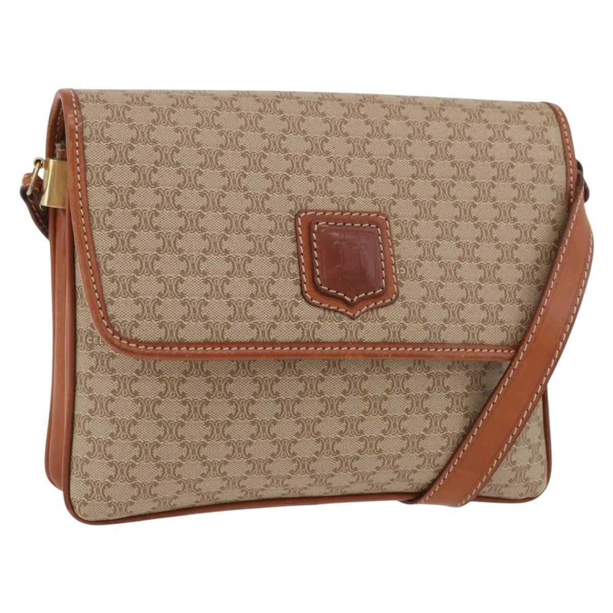 Celine Vintage Macadam Shoulder Bag Canvas And Leather Beige Canvas Shoulder Bag Bag