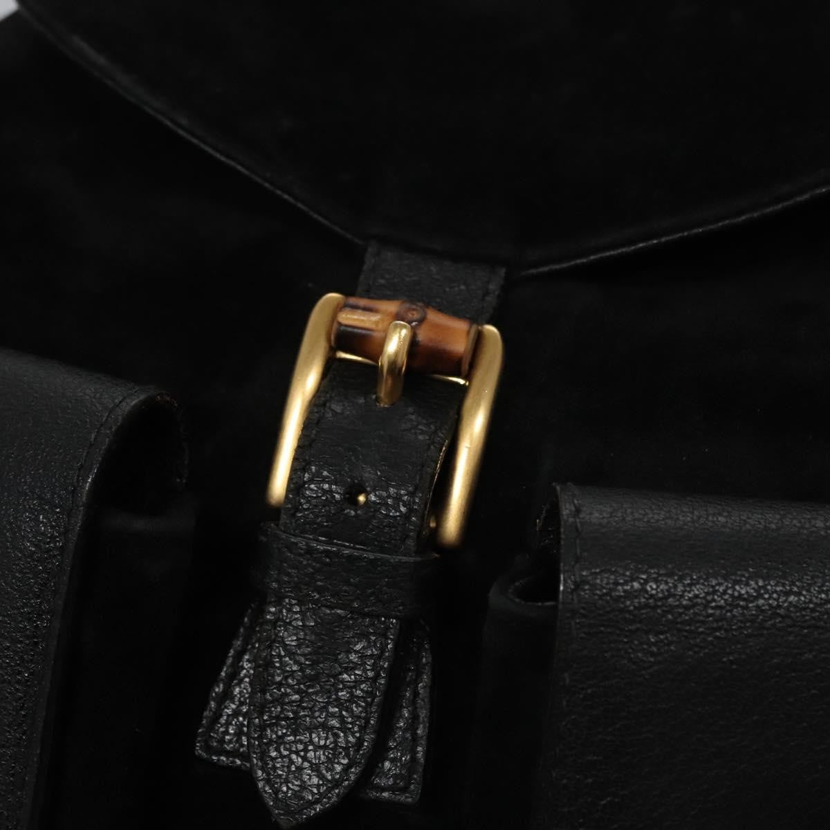 Gucci Vintage Bamboo Backpack Suede Black Suede Backpack Bag (Pre-Owned)