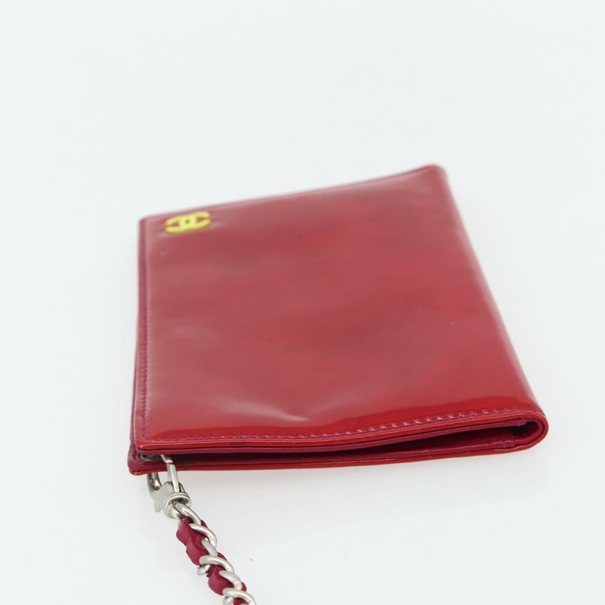 Chanel Vintage Cc Bifold Card Holder Patent Leather Red Patent_Leather Card Holders Accessory