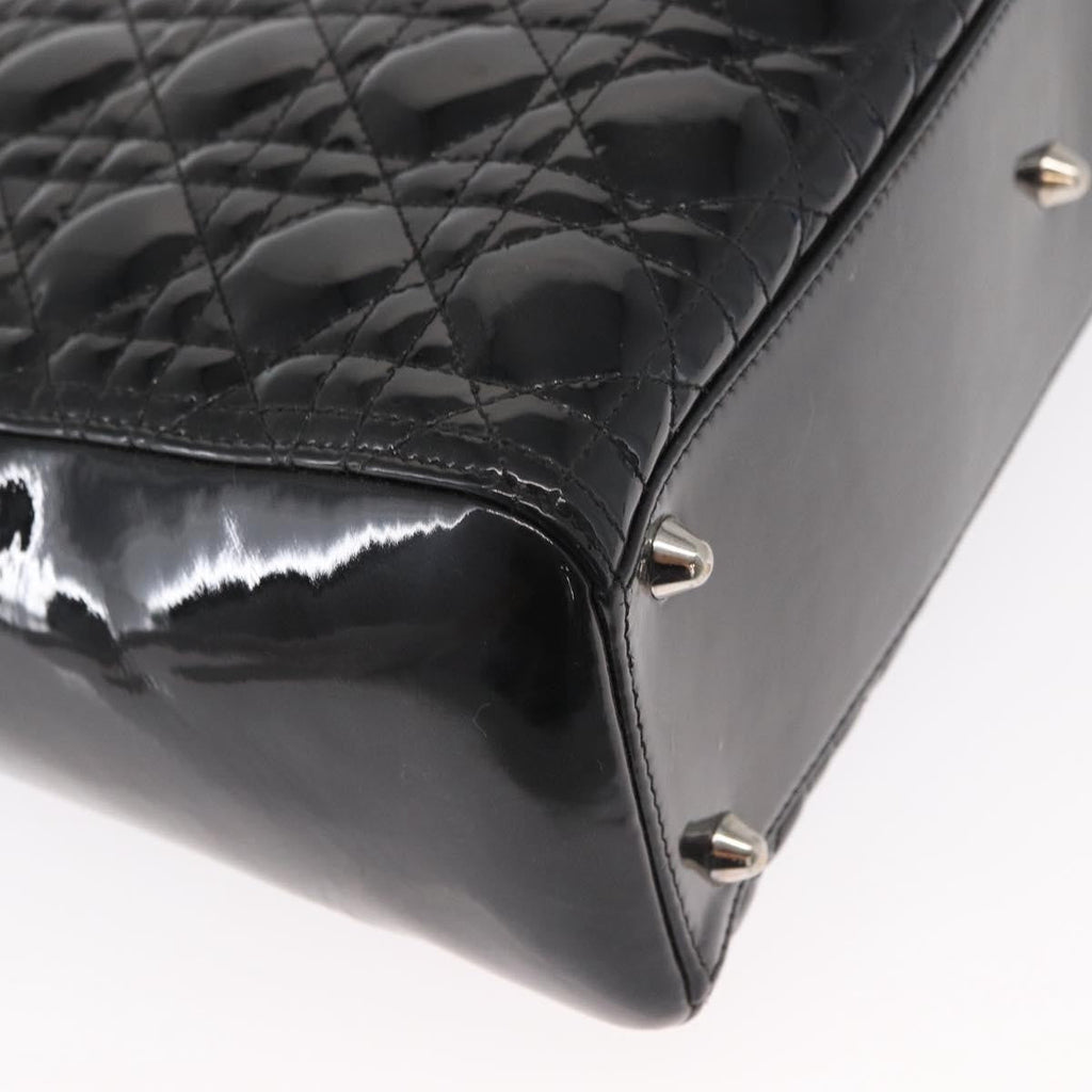 Christian Dior Lady Dior Bag Cannage Quilt Patent Black Patent_Leather Handbag (Pre-Owned)