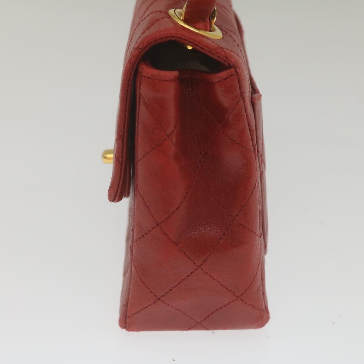 Chanel Vintage Square Chain Handle Flap Bag Quilted Lambskin Red Leather Handbag
