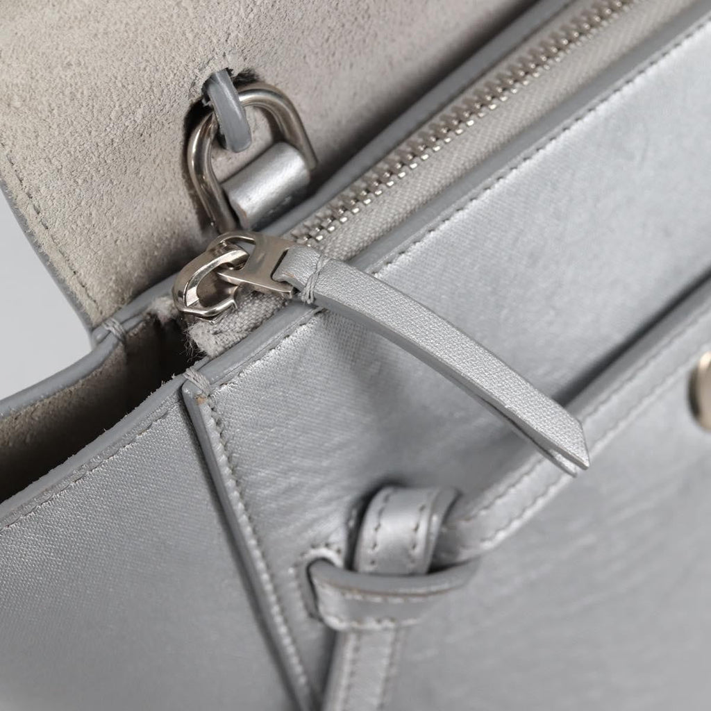 Celine Belt Bag Textured Leather Silver Leather Handbag