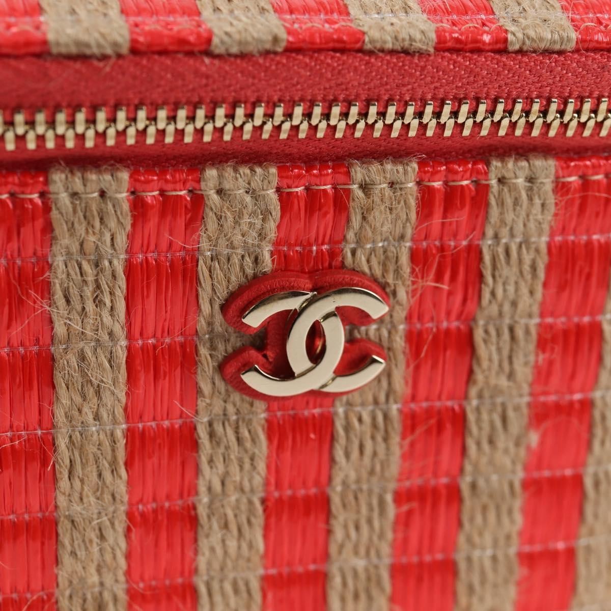 Chanel Classic Vanity Case With Chain Striped Raffia And Jute Red Canvas Shoulder Bag Bag