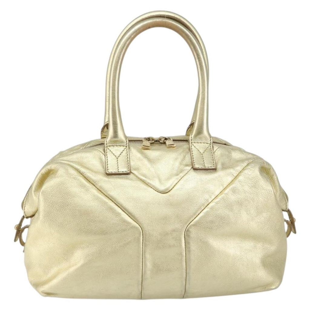 Saint Laurent Easy Y Bag Pebbled Leather Gold Leather Bag (Pre-Owned)