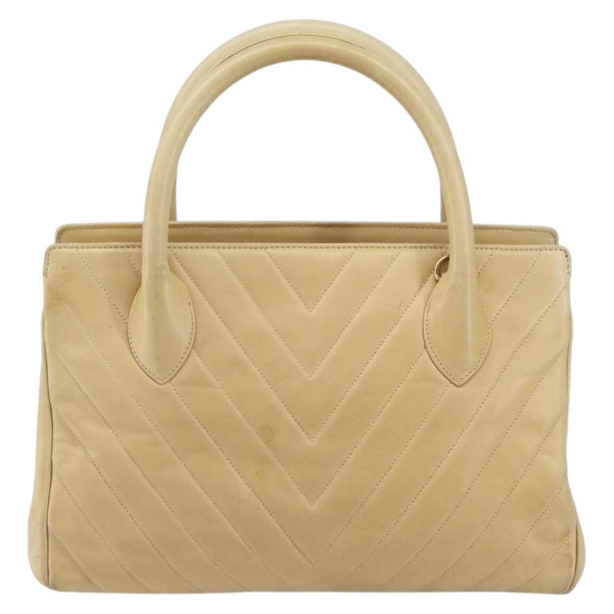 Chanel Vintage Convertible Tote Chevron Lambskin Beige Leather Tote Bag Bag