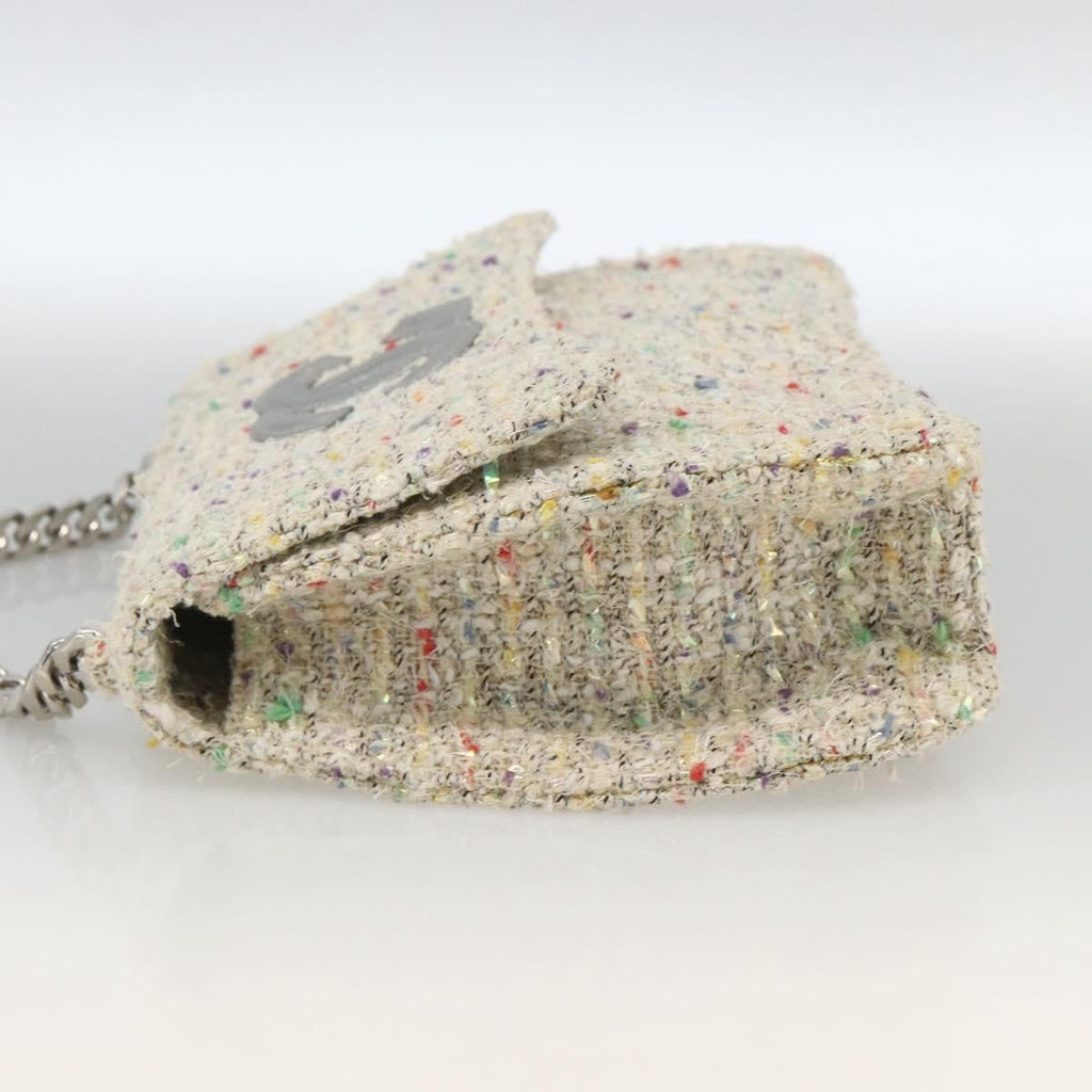 Chanel Vintage Cc Chain Top Handle Bag Quilted Tweed White Tweed Handbag